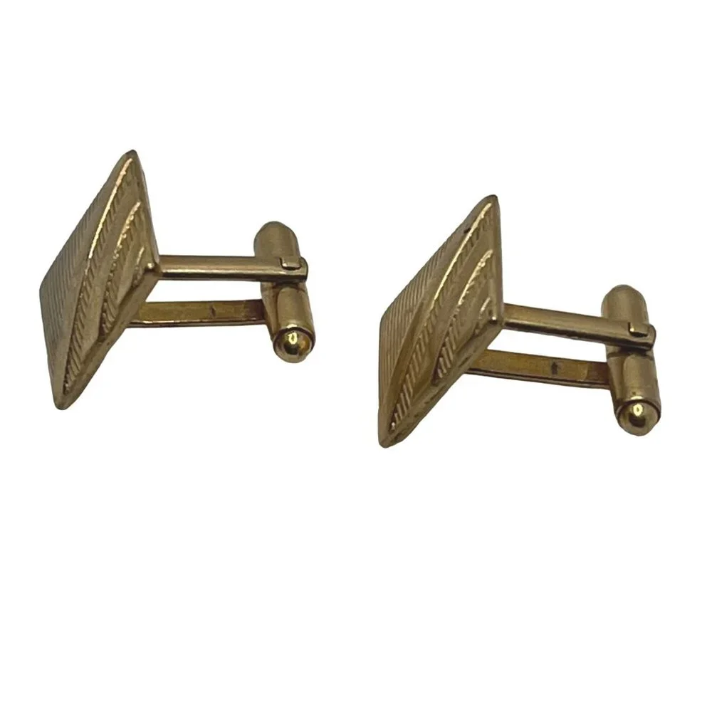 Vintage Gold-Tone Cufflinks Square Textured Stripes